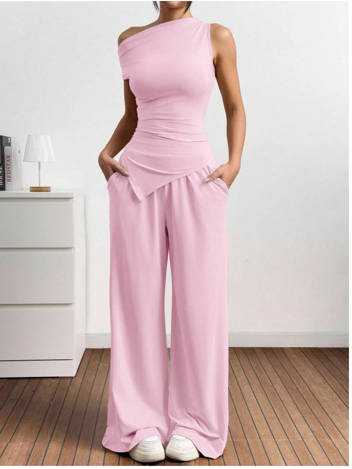 Petal Pink One-Shoulder Co-Ord Set