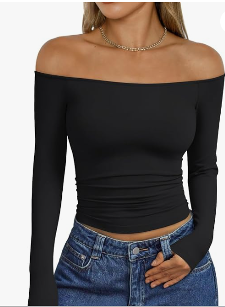 Off-Shoulder Long Sleeve Crop Top