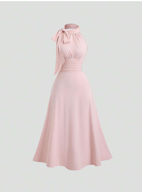 Blush Bow Halter Midi Dress