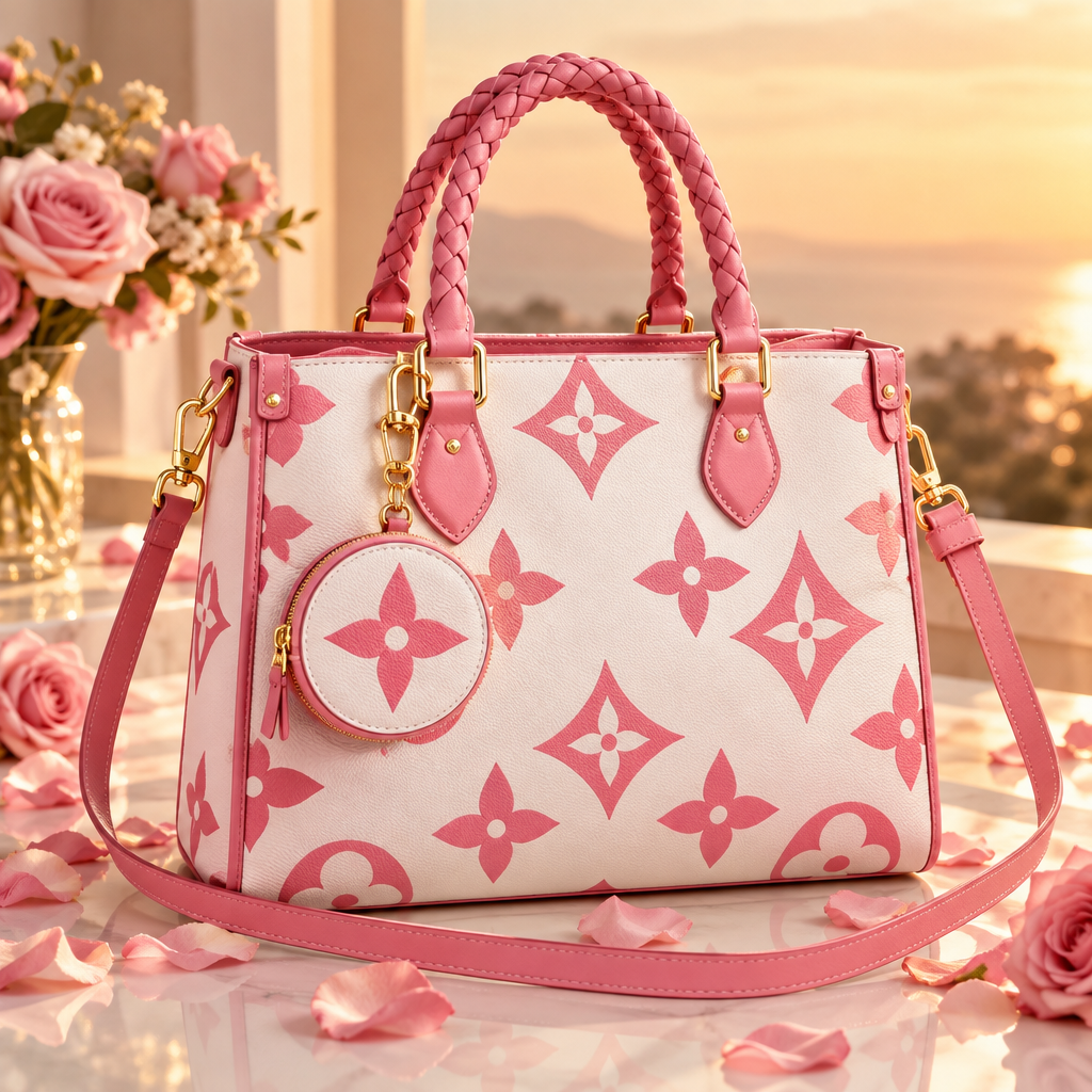 Blooming Pink Monogram Tote Bag editorial luxury product shot