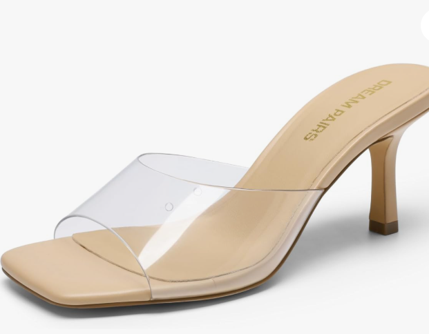 Clear transparent strap nude stiletto mule heel